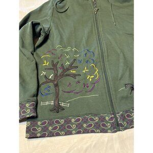 Breckenridge Womens Embroidered Green Horse & Tree Design Zip-Up Hoodie Jacket